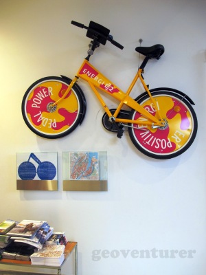 Pedal power! - bike hanging on the wall at the tourist center